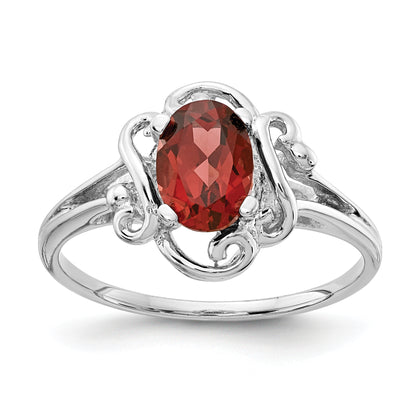 14k White Gold 7x5mm Oval Garnet Checker ring