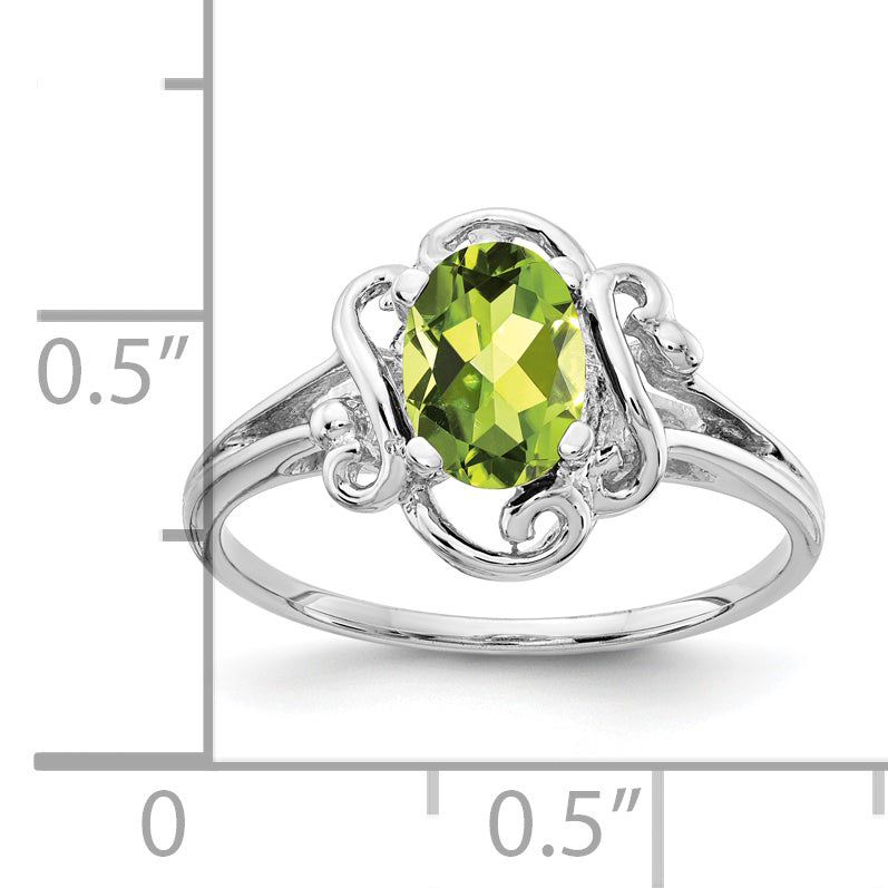 14k White Gold 7x5mm Oval Peridot Checker ring