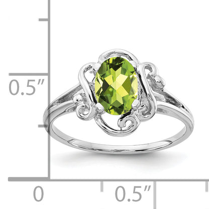 14k White Gold 7x5mm Oval Peridot Checker ring