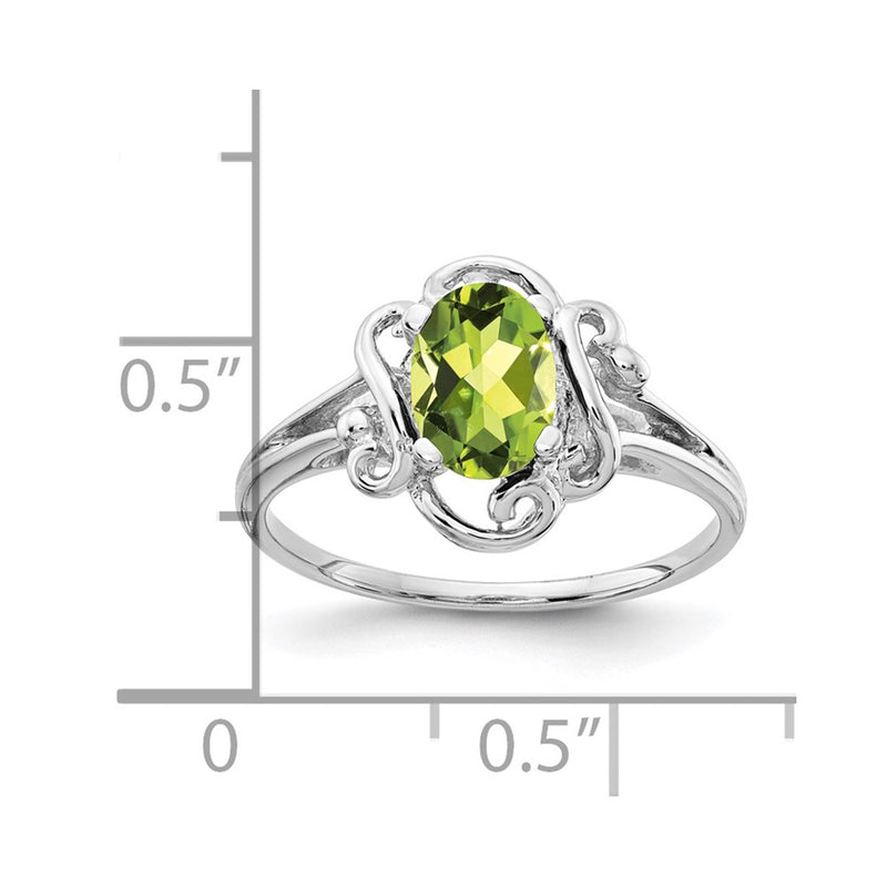 14k White Gold 7x5mm Oval Peridot Checker ring