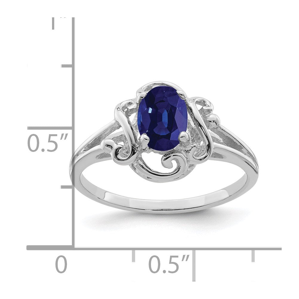 Solid 14k White Gold 7x5mm Oval Simulated Sapphire Ring
