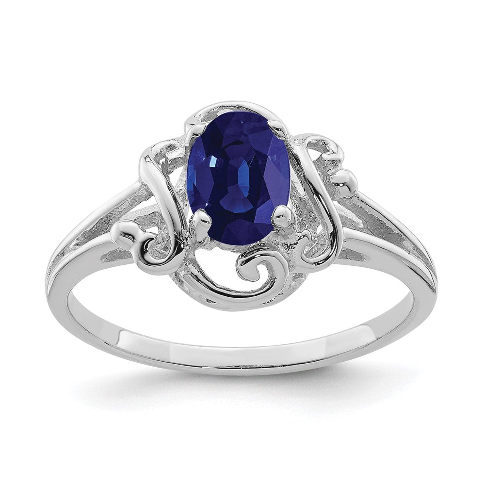 Solid 14k White Gold 7x5mm Oval Simulated Sapphire Ring