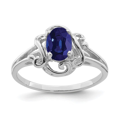 Solid 14k White Gold 7x5mm Oval Simulated Sapphire Ring