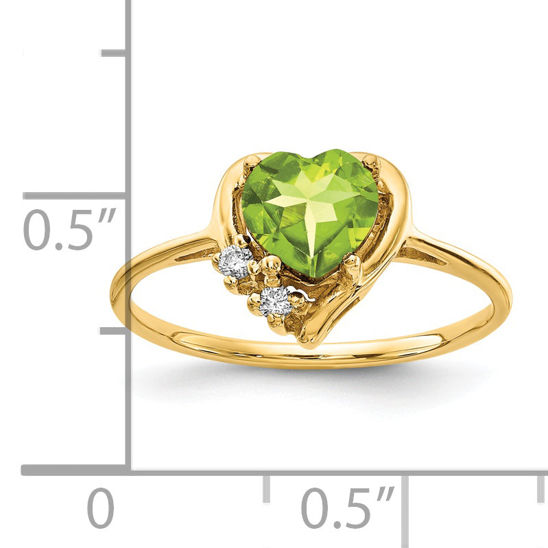 14K Yellow Gold 6mm Heart Peridot A Diamond Ring