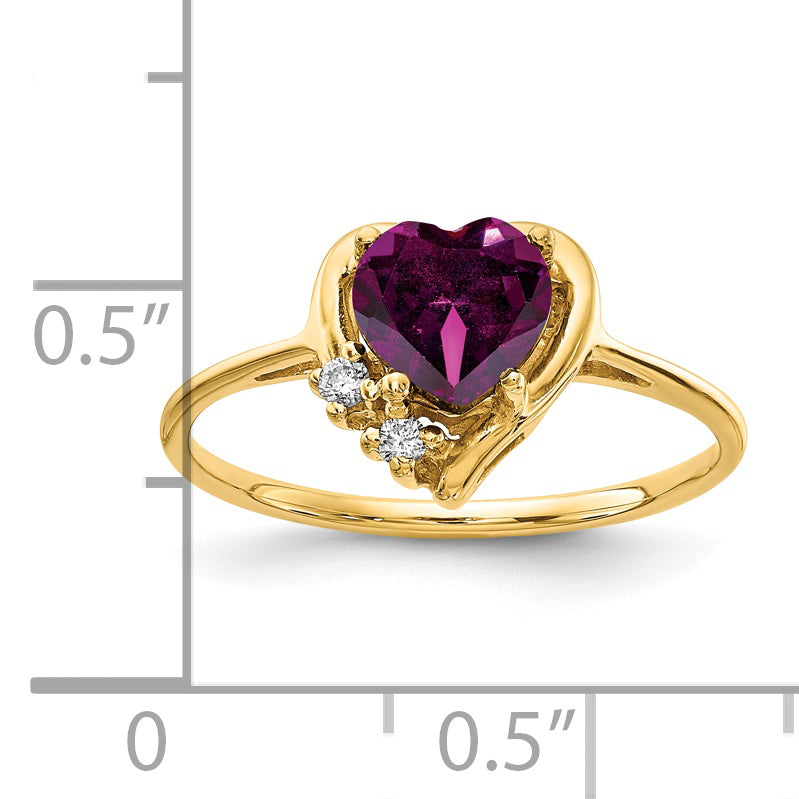 14k Yellow Gold 6mm Heart Rhodolite Garnet AAA Diamond ring