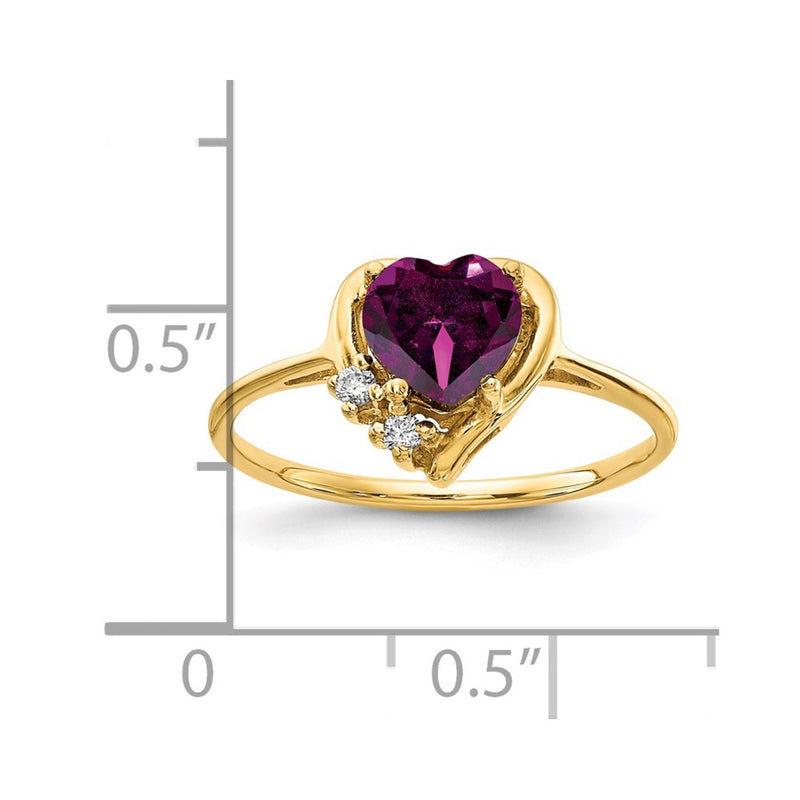 14k Yellow Gold 6mm Heart Rhodolite Garnet AAA Diamond ring