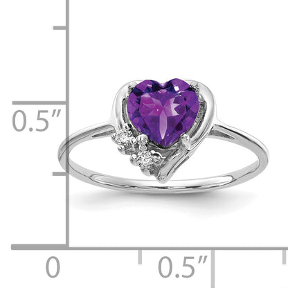 14k White Gold 6mm Heart Amethyst A Real Diamond ring