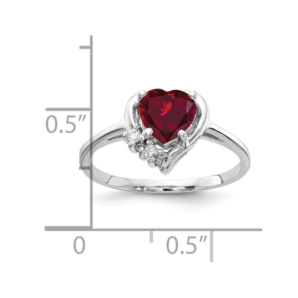 14k White Gold 6mm Heart Created Ruby A Real Diamond ring