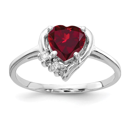 14k White Gold 6mm Heart Created Ruby A Real Diamond ring