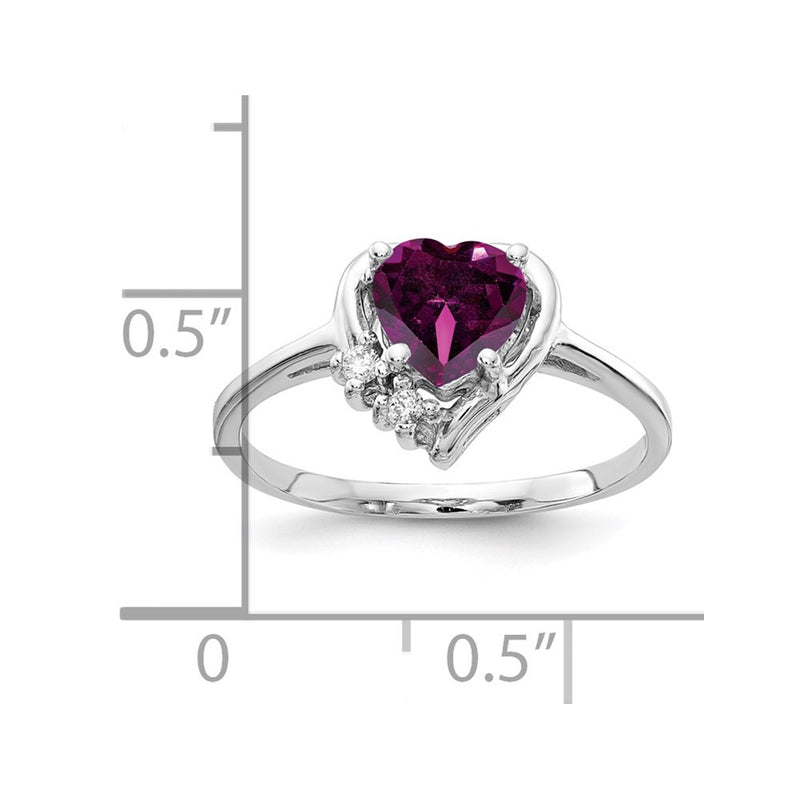 14k White Gold 6mm Heart Rhodolite Garnet A Diamond ring