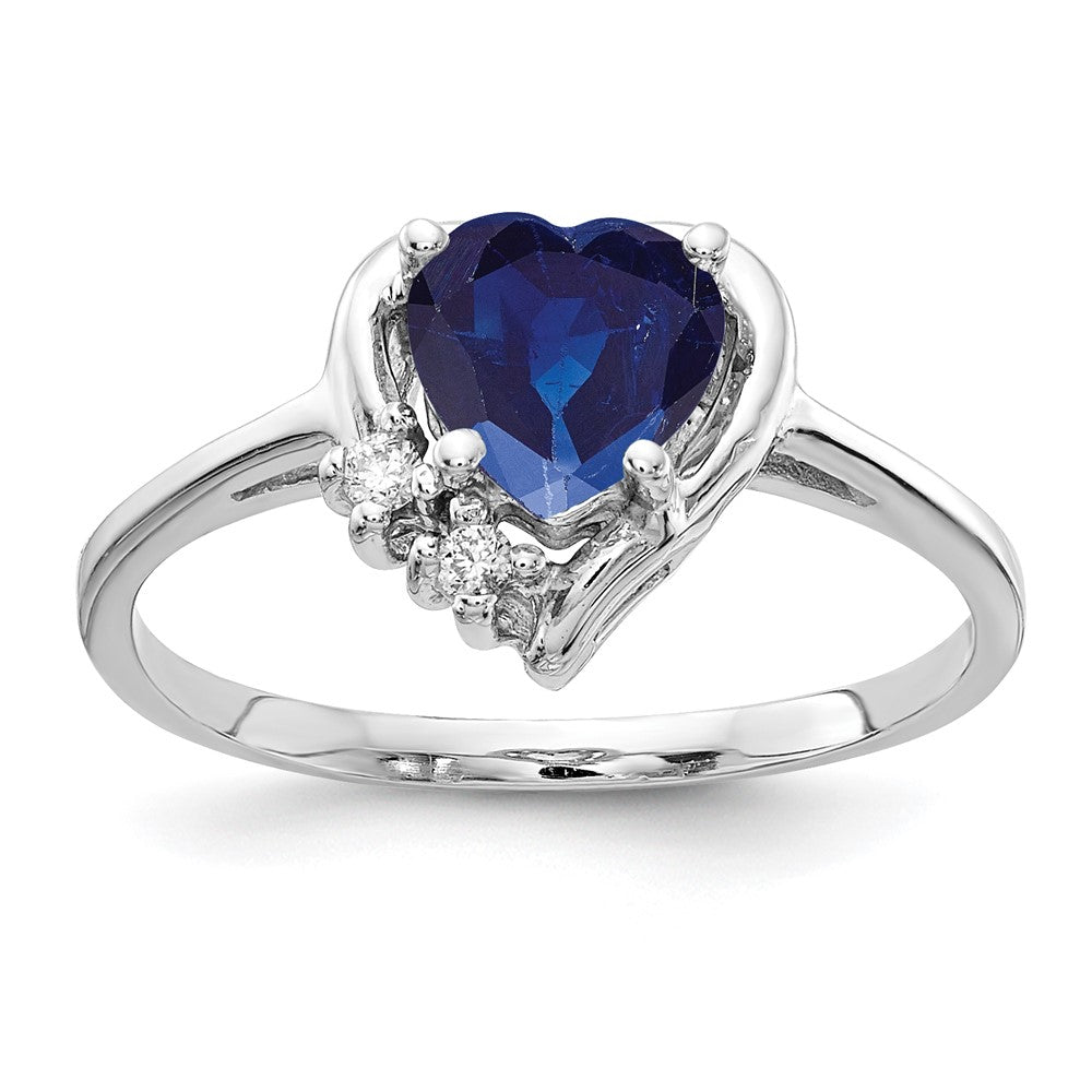 14k White Gold 6mm Heart Sapphire A Real Diamond ring