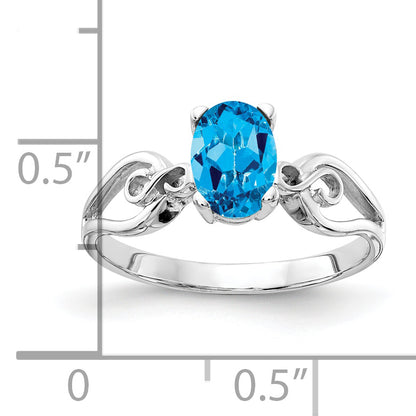 14k White Gold 8x6mm Oval Blue Topaz Checker ring