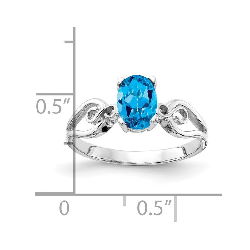 14k White Gold 8x6mm Oval Blue Topaz Checker ring