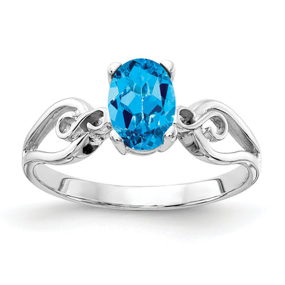 14k White Gold 8x6mm Oval Blue Topaz Checker ring