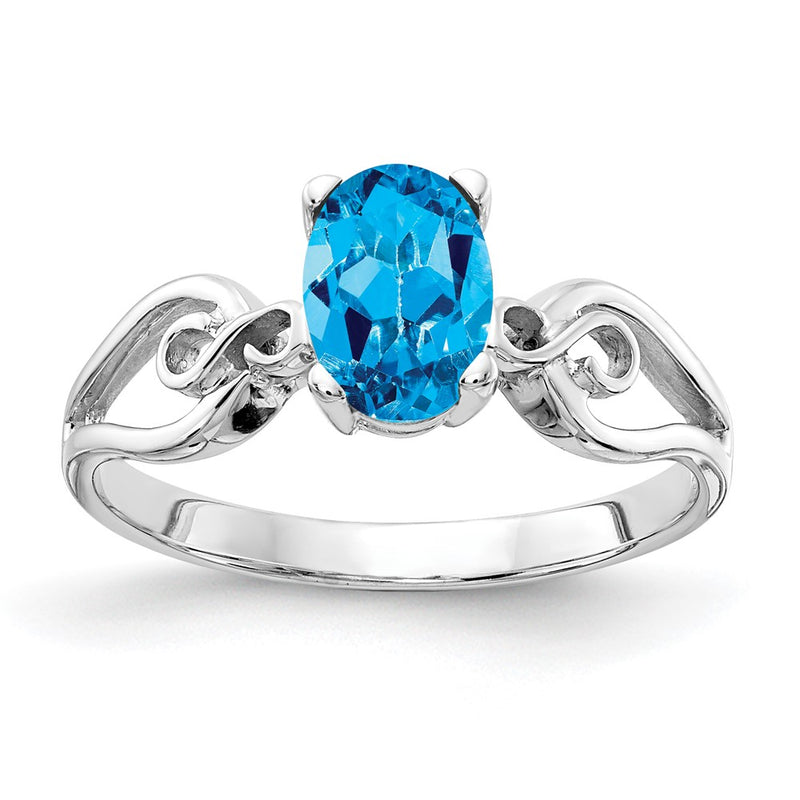 14k White Gold 8x6mm Oval Blue Topaz Checker ring