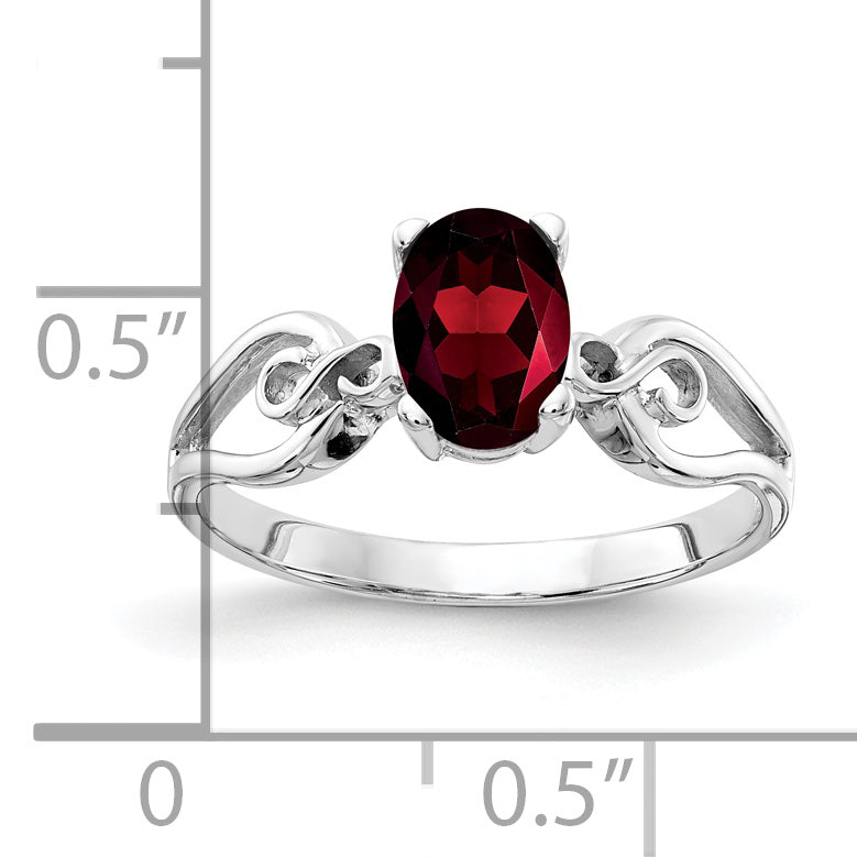 14k White Gold 8x6mm Oval Garnet Checker ring