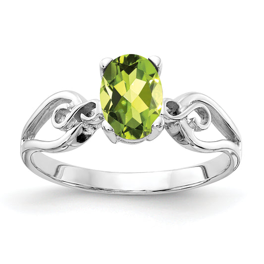 14k White Gold 8x6mm Oval Peridot ring