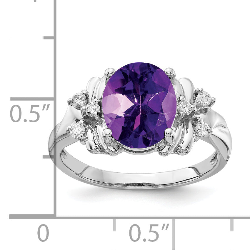 14k White Gold 10x8mm Oval Amethyst Checker AAA Diamond ring