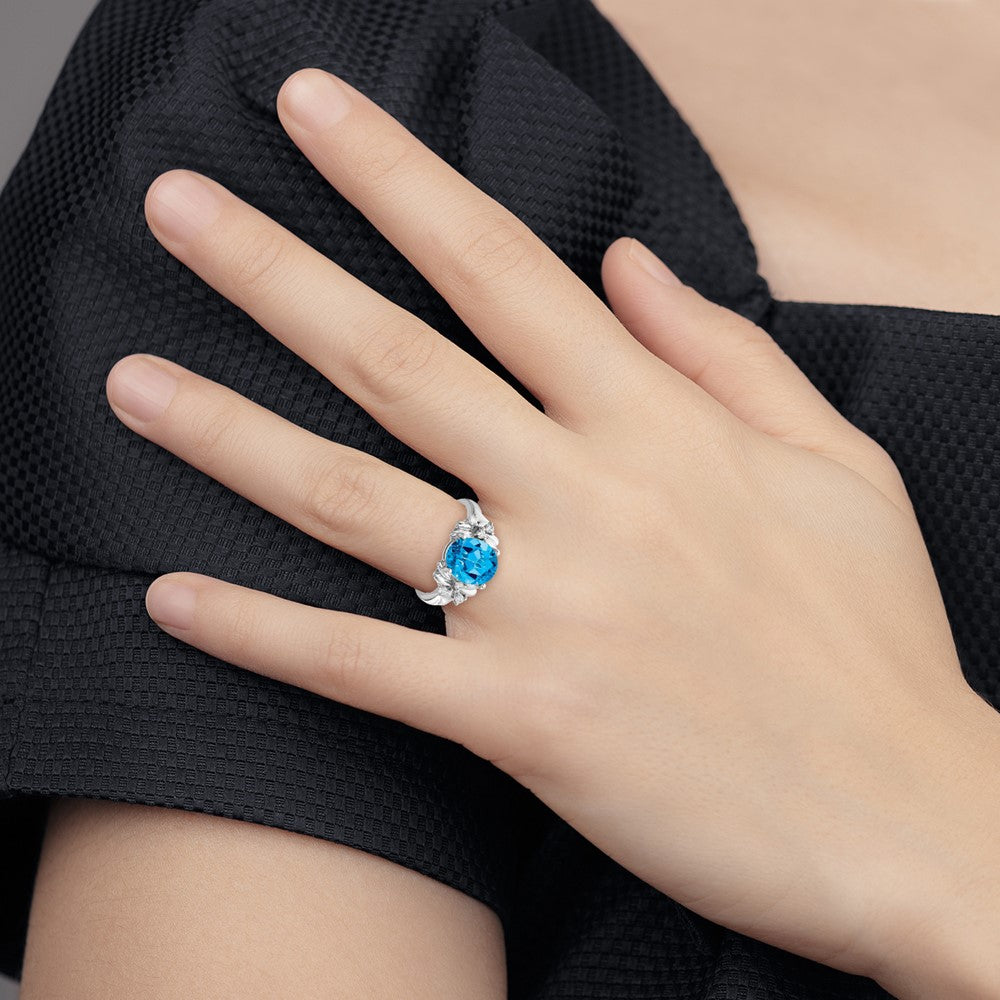 14k White Gold 10x8mm Oval Blue Topaz A Real Diamond ring