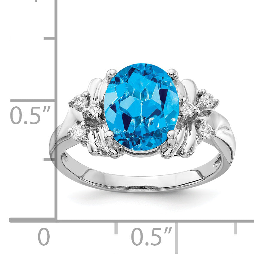 14k White Gold 10x8mm Oval Blue Topaz A Real Diamond ring