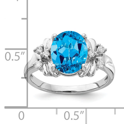 14k White Gold 10x8mm Oval Blue Topaz A Real Diamond ring
