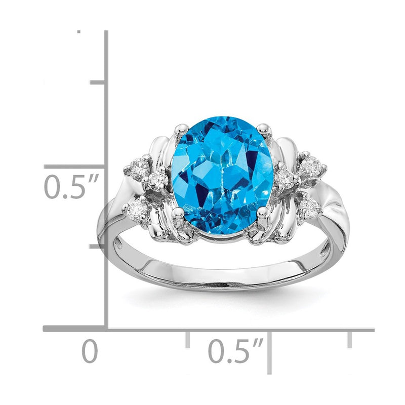 14k White Gold 10x8mm Oval Blue Topaz Checker VS Diamond ring