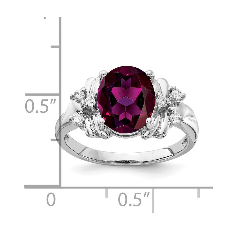 14k White Gold 10x8mm Oval Rhodolite Garnet VS Diamond ring