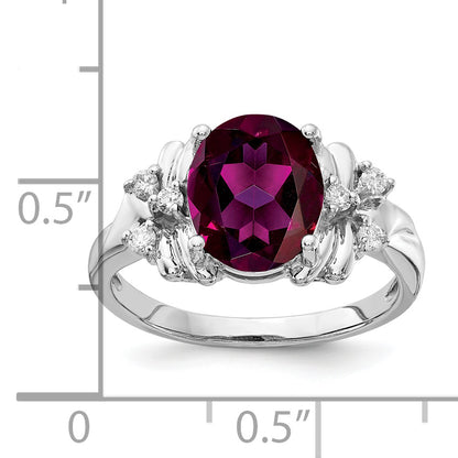 14k White Gold 10x8mm Oval Rhodolite Garnet AA Diamond ring