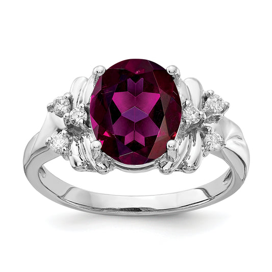 14k White Gold 10x8mm Oval Rhodolite Garnet AA Diamond ring