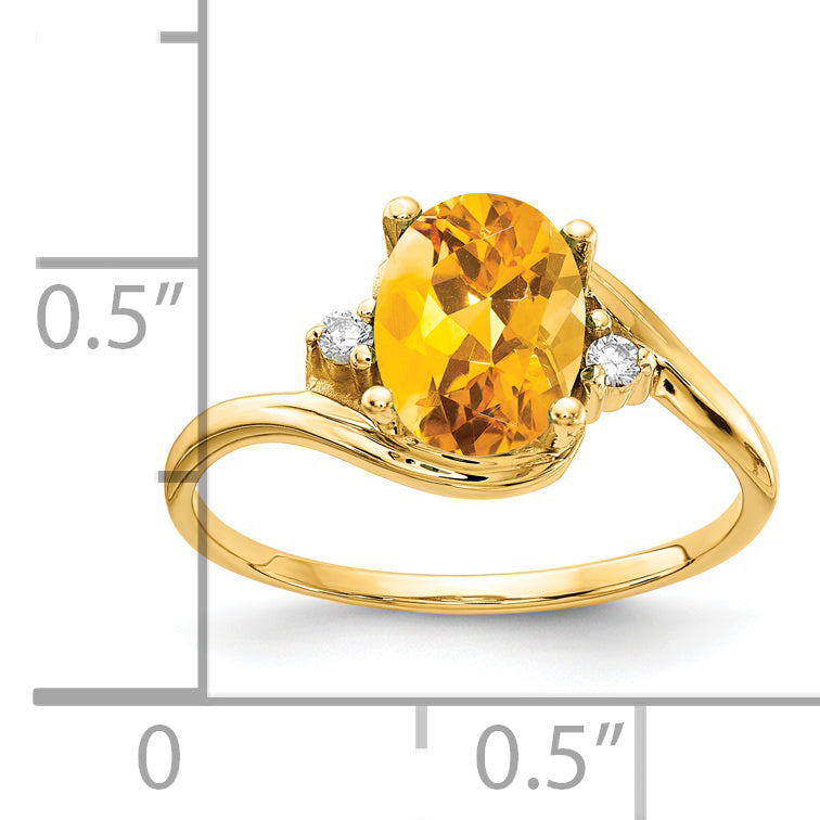 14K Yellow Gold 8X6mm Oval Citrine Vs Diamond Ring