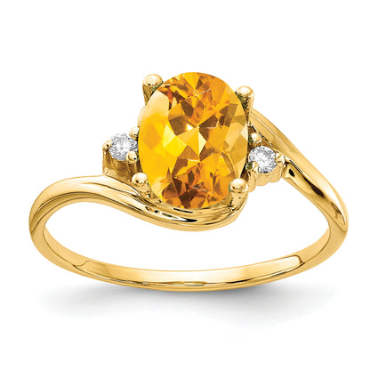14K Yellow Gold 8X6mm Oval Citrine Vs Diamond Ring