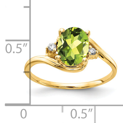 14K Yellow Gold 8X6mm Oval Peridot Aa Diamond Ring