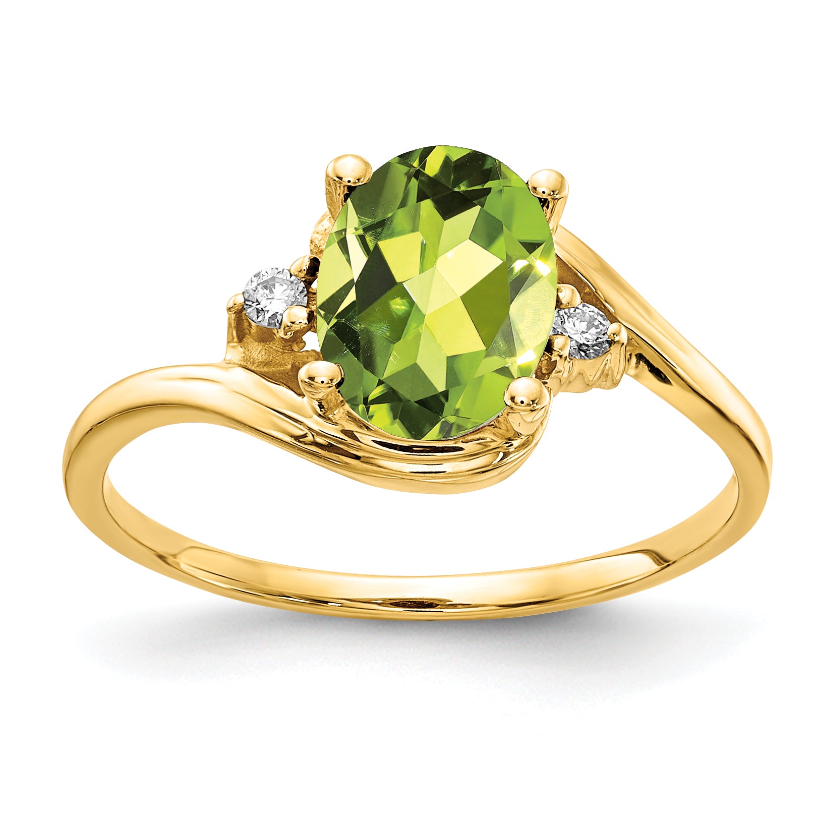 14K Yellow Gold 8X6mm Oval Peridot Aaa Diamond Ring