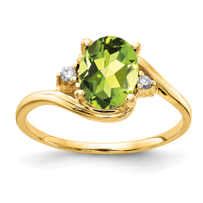 14K Yellow Gold 8X6mm Oval Peridot Aa Diamond Ring