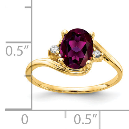 14k Yellow Gold 8x6mm Oval Rhodolite Garnet A Diamond ring