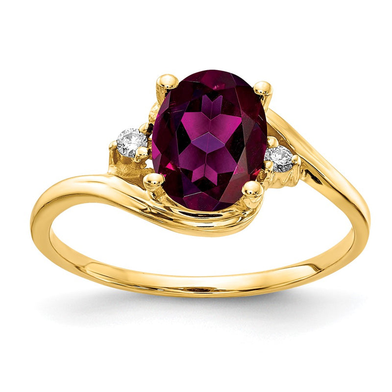14k Yellow Gold 8x6mm Oval Rhodolite Garnet A Diamond ring