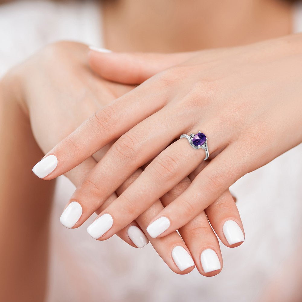 14k White Gold 8x6mm Oval Amethyst Checker A Real Diamond ring