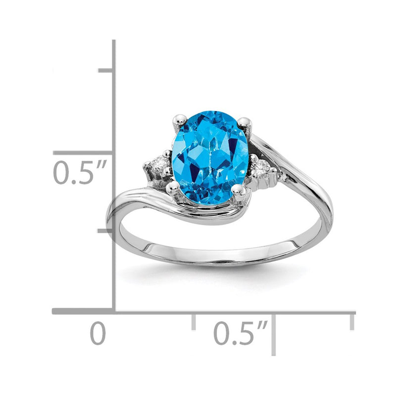 14k White Gold 8x6mm Oval Blue Topaz Checker AAA Diamond ring