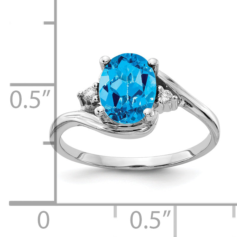 14k White Gold 8x6mm Oval Blue Topaz Checker VS Diamond ring