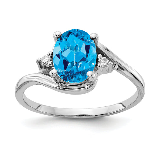 14k White Gold 8x6mm Oval Blue Topaz Checker A Real Diamond ring