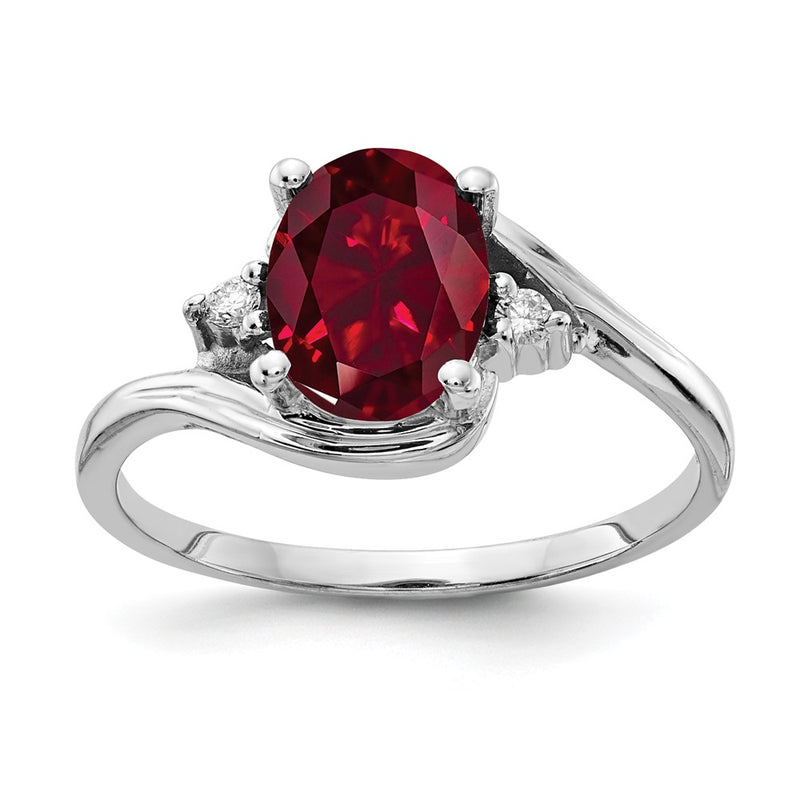14k White Gold 8x6mm Oval Created Ruby VS Diamond ring