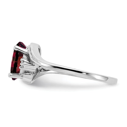 14K White Gold 8X6mm Oval Garnet Aa Diamond Ring