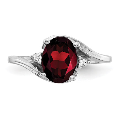 14k White Gold 8x6mm Oval Garnet A Real Diamond ring