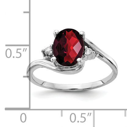 14K White Gold 8X6mm Oval Garnet Aa Diamond Ring