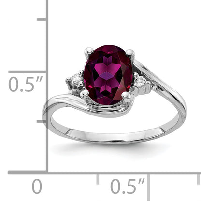 14k White Gold 8x6mm Oval Rhodolite Garnet A Diamond ring
