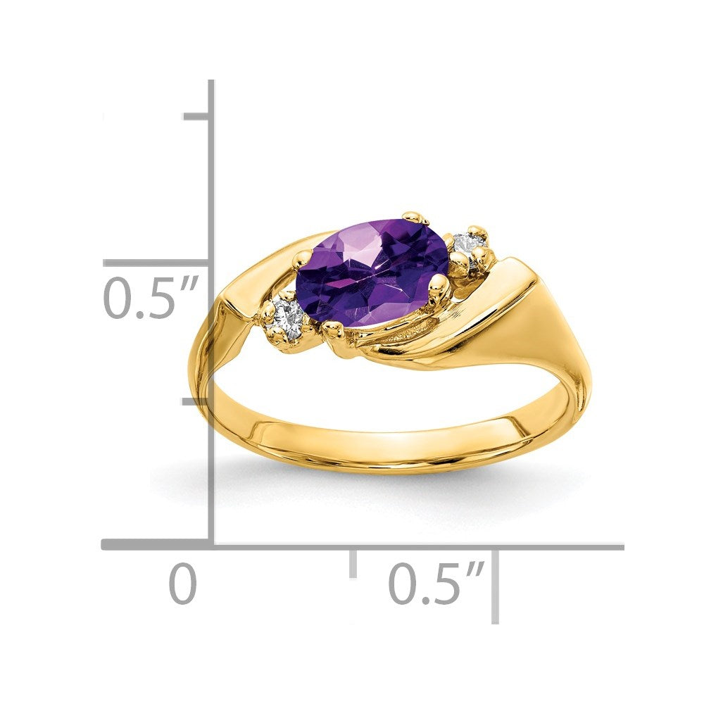 14K Yellow Gold 7x5mm Oval Amethyst Checker A Real Diamond ring