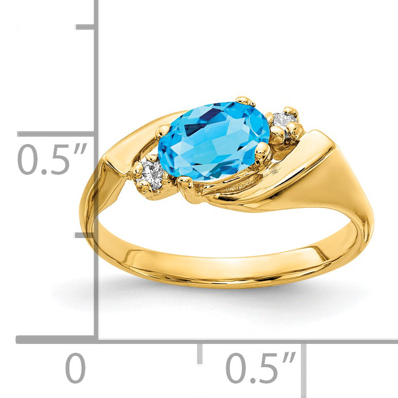 14K Yellow Gold 7x5mm Oval Blue Topaz A Real Diamond ring