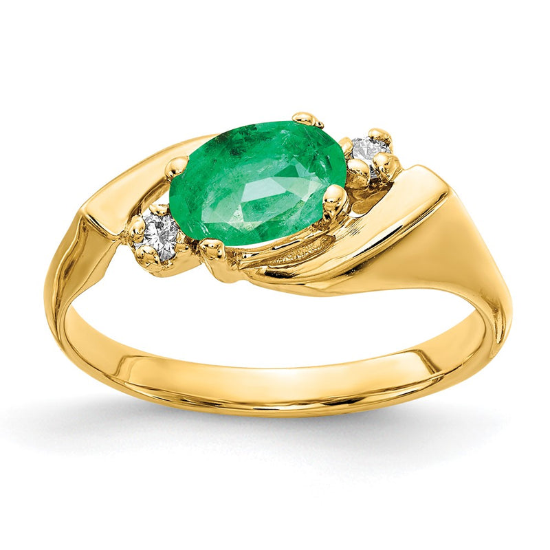14K Yellow Gold 7x5mm Oval Emerald A Real Diamond ring