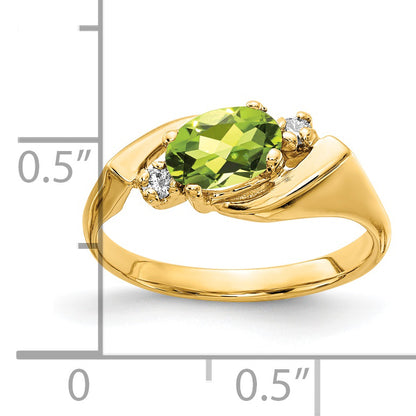 14K Yellow Gold 7X5mm Oval Peridot Checker Aa Diamond Ring