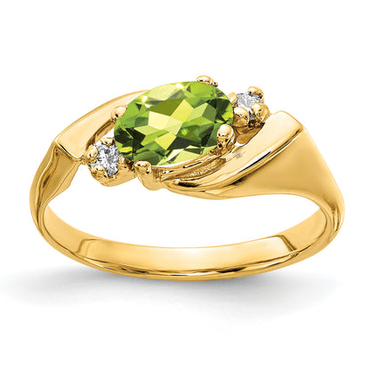14K Yellow Gold 7X5mm Oval Peridot Checker Aaa Diamond Ring